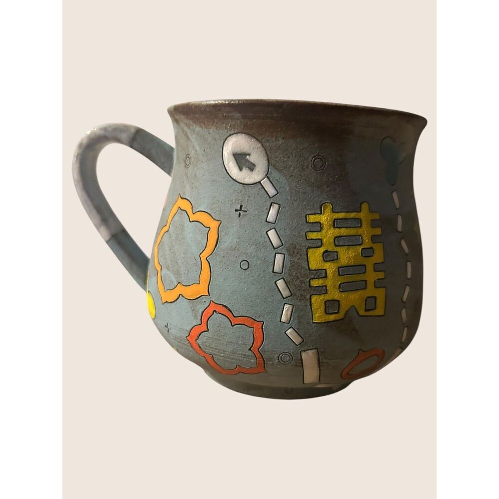 ☕️ MASA SASAKI CERAMICS BUDDHA MOTIF BLUE POT BELLY ART MUG 100% HAND CRAFTED - Picture 5 of 8